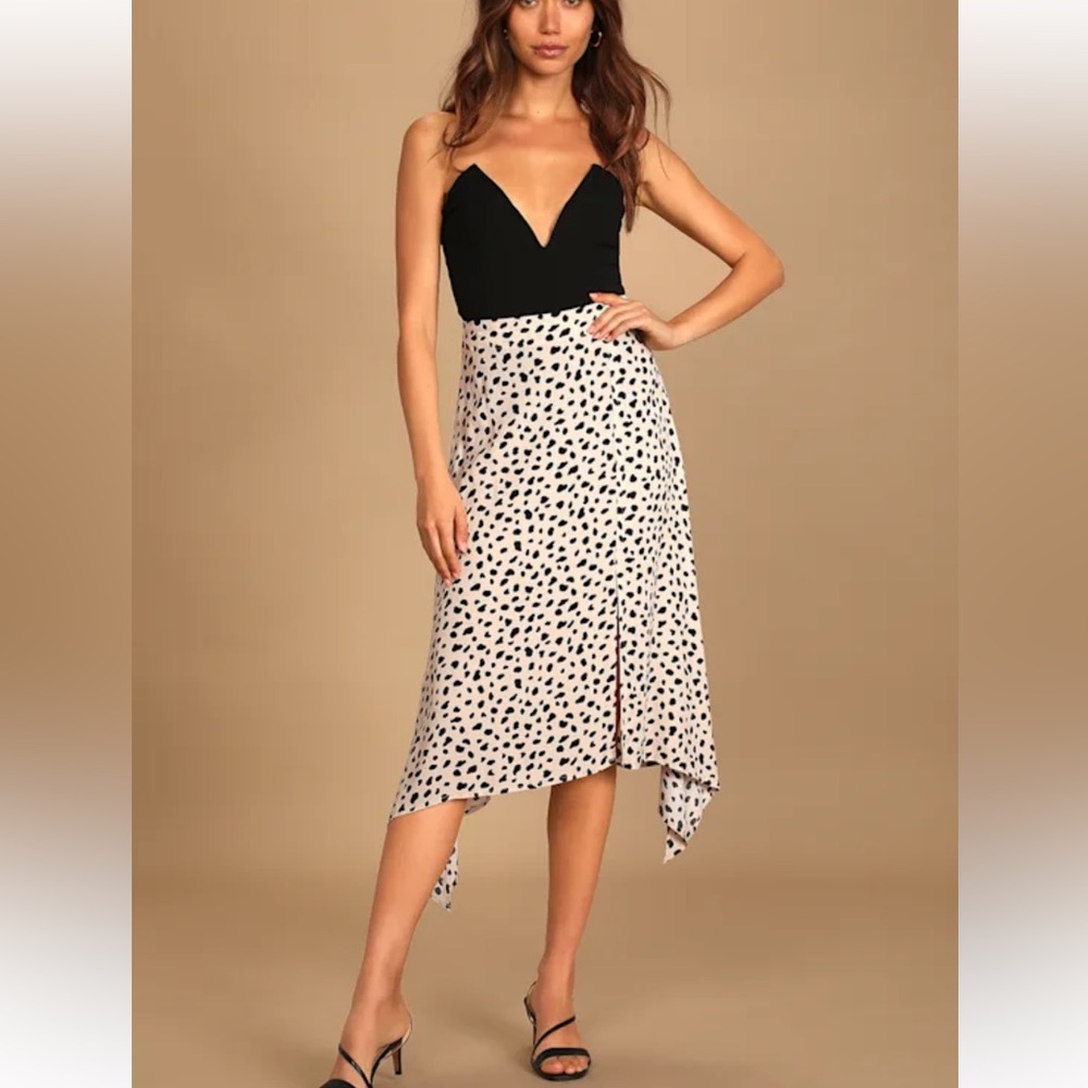 Lulus Set A Trend Cream Cheetah Print Midi Skirt Beige - Size XS